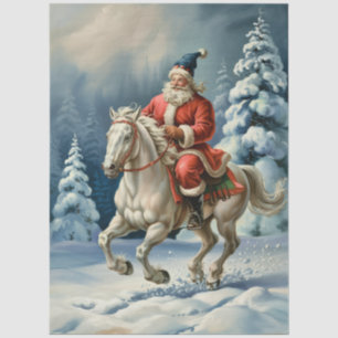 Papel De Seda Feliz Natal Papai Noel Montado em Cavalo Branco Ne