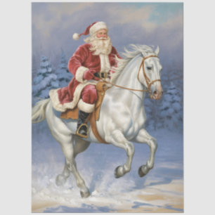 Papel De Seda Feliz Natal Papai Noel Montando Cavalo Branco Neva