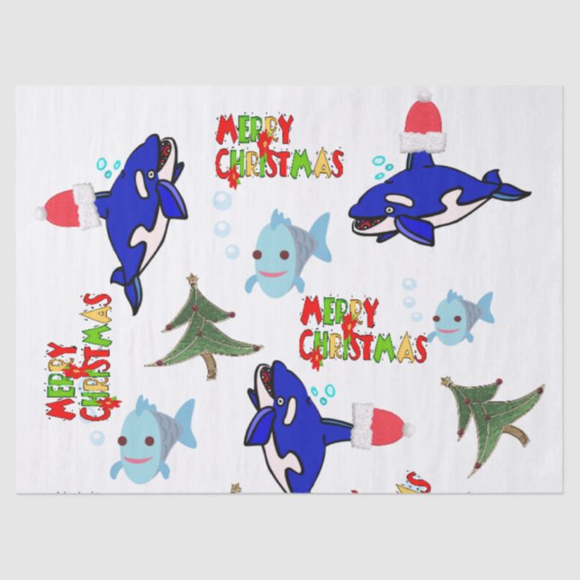 Papel De Seda Feliz Natal - Peixe-Tubarão (Frente )