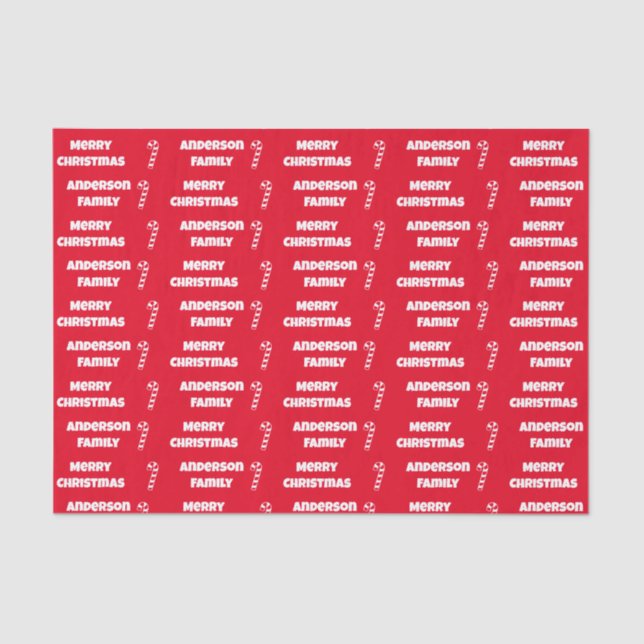 Papel De Seda Feliz Natal Red e White Name e Candy Canes (Frente )