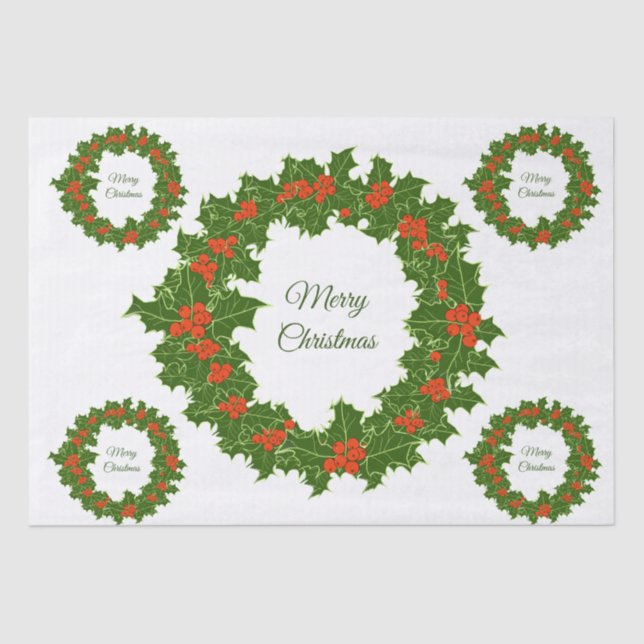 Papel De Seda Feliz Natal, sagrada, coroa vermelha (Frente )