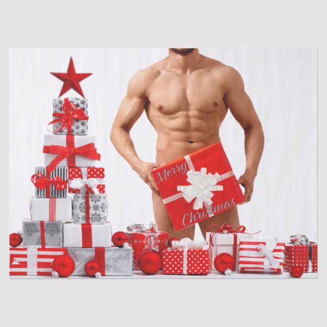 Papel De Seda Feliz Natal SlipperyJoe presente vermelho branco p (Frente )