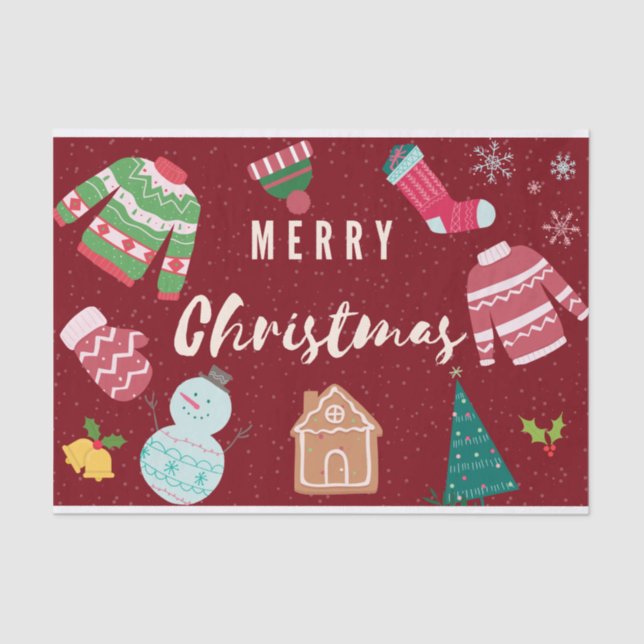 Papel De Seda Feliz Natal, Suéteres Malditos, Snowman, Árvore (Frente )