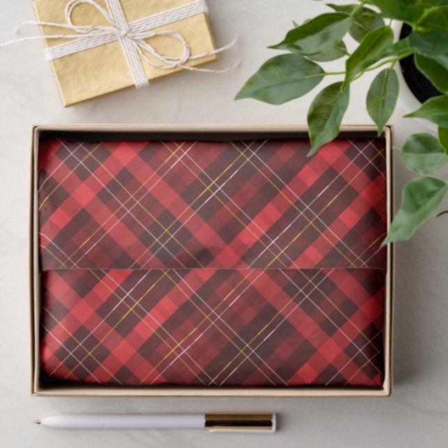 Papel De Seda Feliz Natal Tradicional Tartan Xadrez Vermelha (Presente)