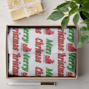 Papel De Seda Feliz Natal trenó do Papai Noel tipografia vermelh