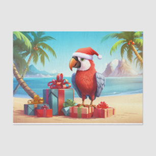 Papel De Seda Feliz Natal Tropical de Praia Tropical de Papagaio