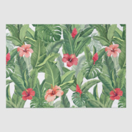 Papel De Seda Feliz Natal Tropical Flor Vermelho Verde