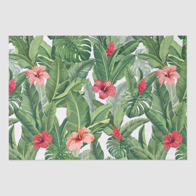 Papel De Seda Feliz Natal Tropical Flor Vermelho Verde (Frente )