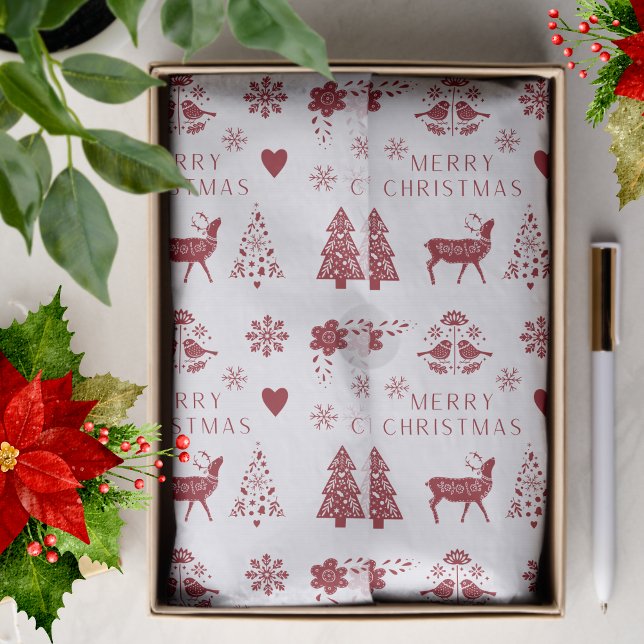 Papel De Seda Feliz Natal Vermelho e Branco (Criador carregado)
