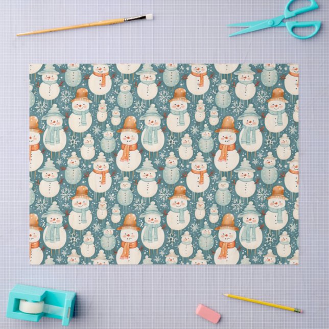 Papel De Seda Feliz Natal | Watercolor Snowmen Natal (Arte )