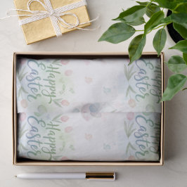 Papel De Seda Feliz Páscoa em Aquarela com Letreiro à Mão