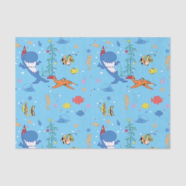 Papel De Seda Feliz Tubarão de Natal (Frente )