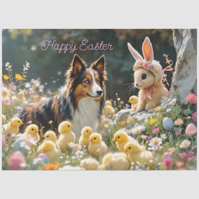 Papel De Seda Felz pascoa Collie e Pintinhos (Frente )