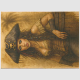 Papel De Seda Female Pirate with Rum Barrel Vintage Nautical 