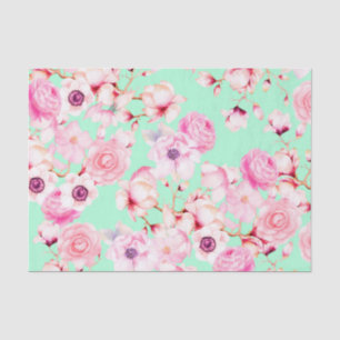 Papel De Seda Feminino cora floral cor-de-rosa no verde da