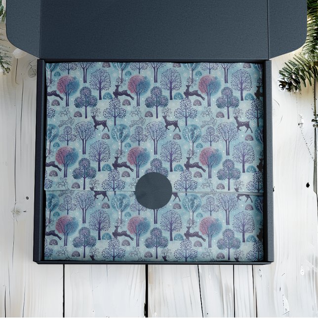 Papel De Seda Feriado Azul e Roxo da Floresta Moderna (Criador carregado)