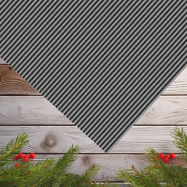 Papel De Seda Feriado de Boho Mínimo de Stripe Prateado Preto (Black Silver Stripe Modern Minimal Boho Holiday Tissue Paper)