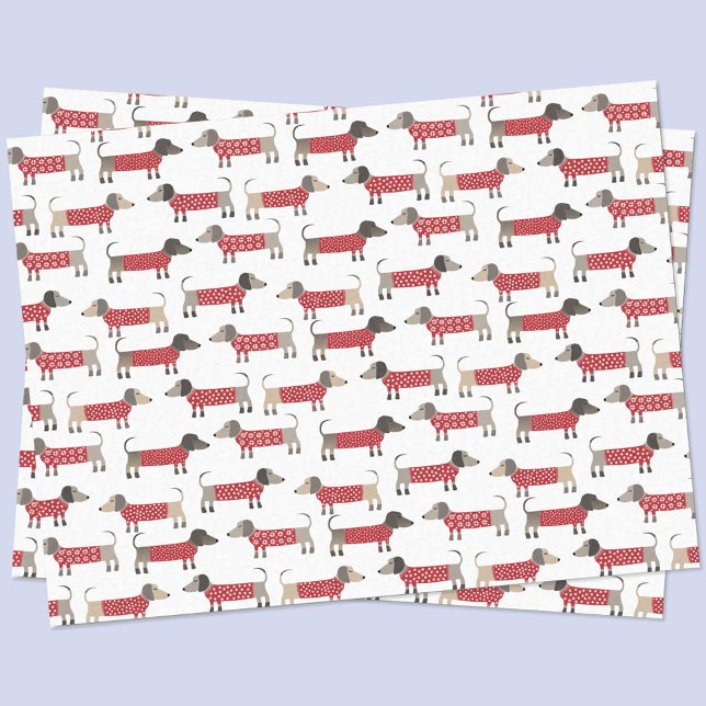 Papel De Seda Feriado de Canino de Salsicha de Dachshund (Fun festive Dachshund Sausage or Weiner Dog tissue paper)