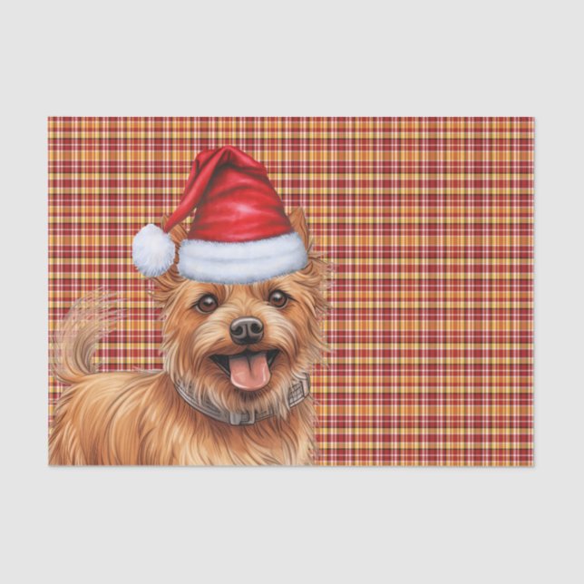Papel De Seda Feriado de Cão Terrier australiano de Natal xadrez (Frente )