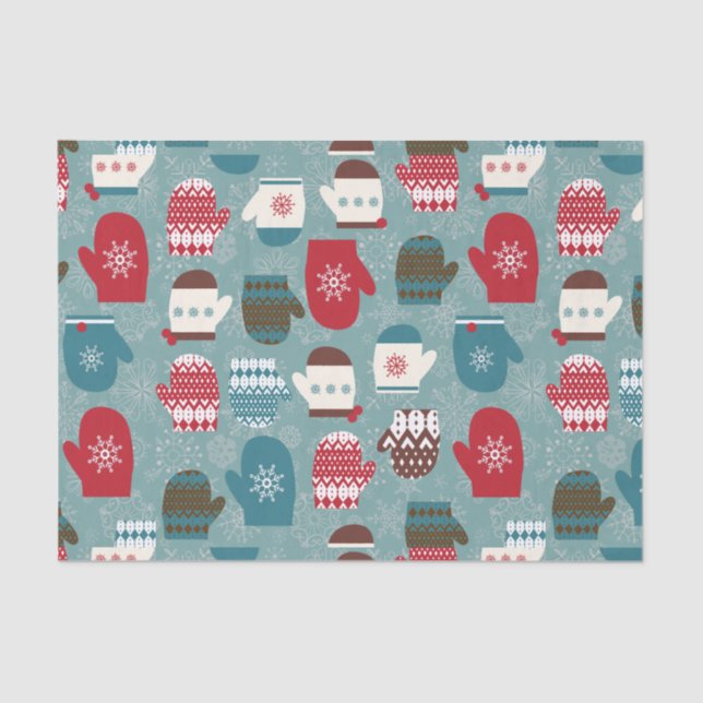 Papel De Seda Feriado de inverno Mittens de Natal (Frente )
