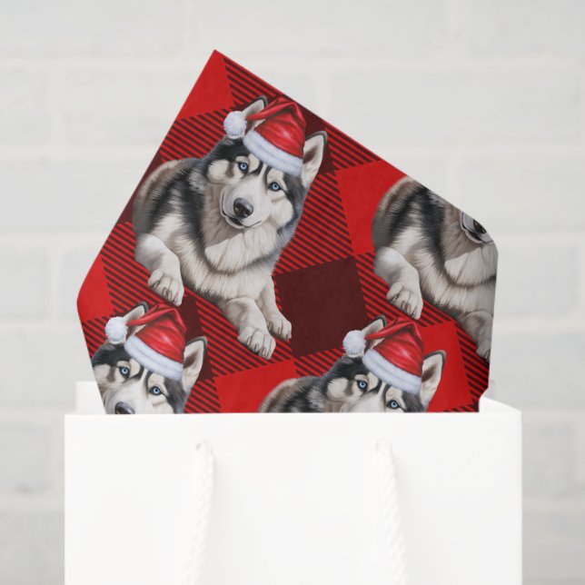 Papel De Seda Feriado de Natal do Cão Xadrez de Buffalo Vermelho (Sacola de presentes)