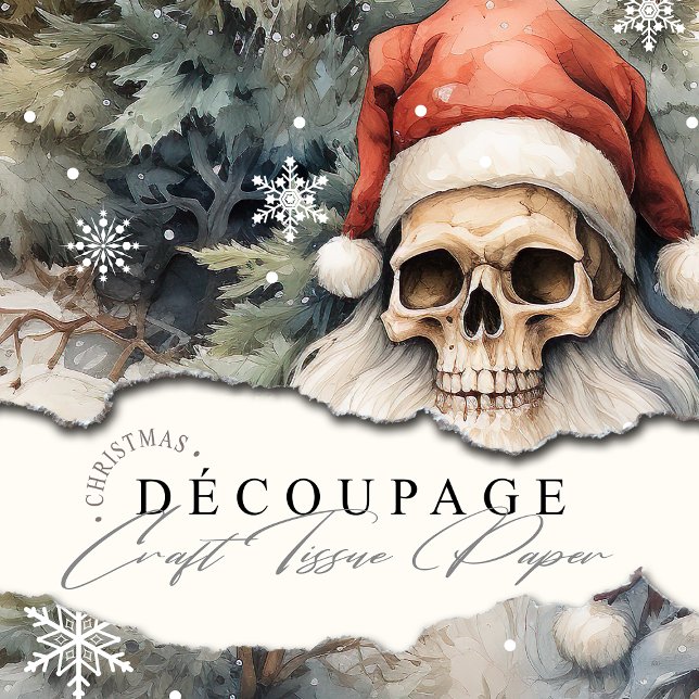 Papel De Seda Feriado de Natal Gótico Skulls Red Santa Hats (Add a gothic sparkle to your holiday gifting, or elevate your gothic crafts with this tissue paper.)