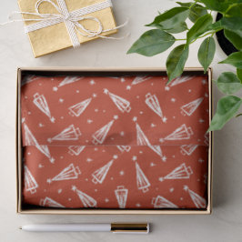 Papel De Seda Feriado de Padrão de Árvore de Natal Vermelho
