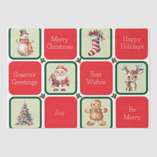 Papel De Seda Feriado e Natal em Quadrados (Frente )