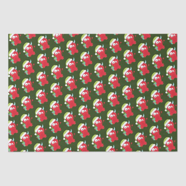 Papel De Seda Feriado Engraçado do Monstro Vermelho de Natal (Frente )