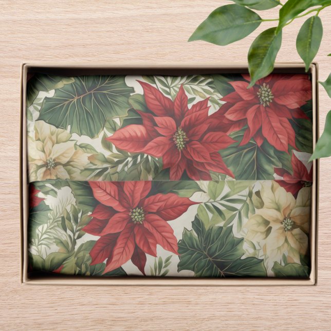 Papel De Seda Feriado Floral de Natal Elegante Red Poinsettia (Criador carregado)