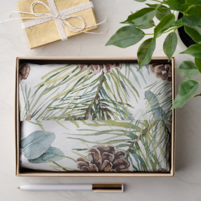 Papel De Seda Feriado Florestal em Madeira de Aquarela (Presente)