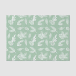 Papel De Seda Feriado Rustic Pine Cones White e Mint