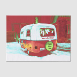 Papel De Seda Feriado Vermelho Verde do Camper Retro Natal Vinta