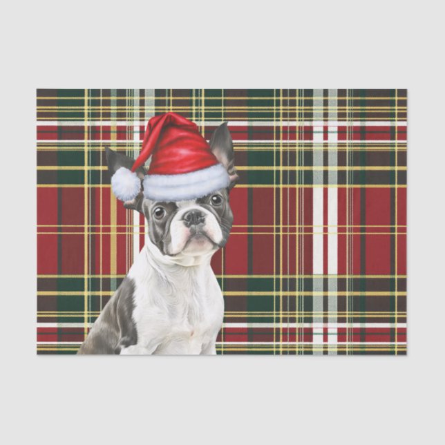 Papel De Seda Feriado Xadrez Natal Boston Terrier Dog Lover (Frente )