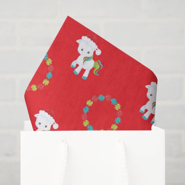 Papel De Seda Feriados de Natal Florais do Unicorn Rainbow (Sacola de presentes)