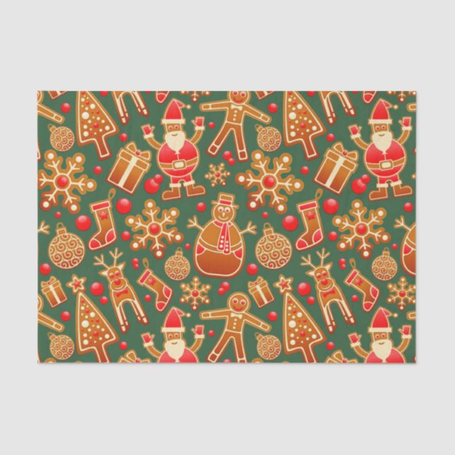 Papel De Seda Feriados do Natal Cookie em Verde (Frente )