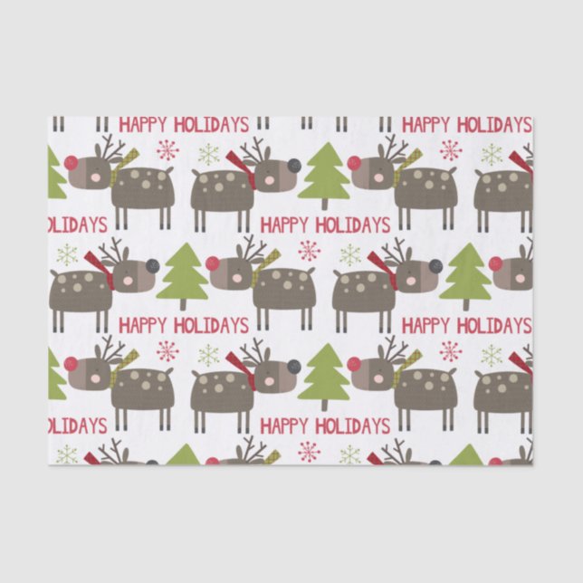 Papel De Seda Feriados Felizes Feriados Felizes de Reindeer Boni (Frente )