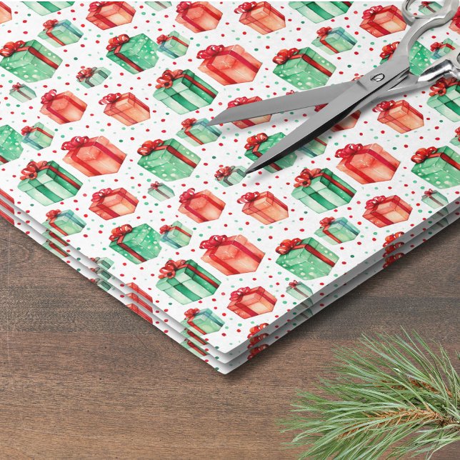 Papel De Seda Férias de Inverno Natal (Watercolor Holiday Present Pattern Christmas Tissue Paper )