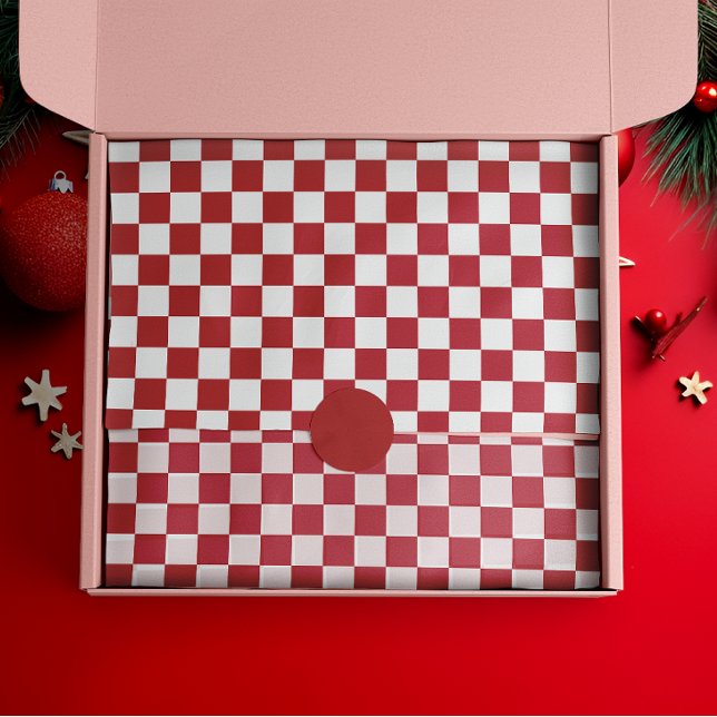 Papel De Seda Férias de Xadrez Retro Vermelho e Branco (Criador carregado)