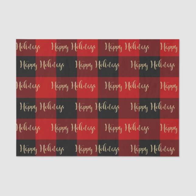 Papel De Seda Férias Felizes Padrão Xadrez Vermelho Preto Búfalo (Frente )