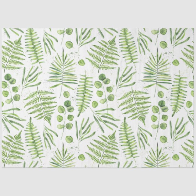 Papel De Seda Ferns de Aquarela e Padrão de Eucalyptus (Frente )
