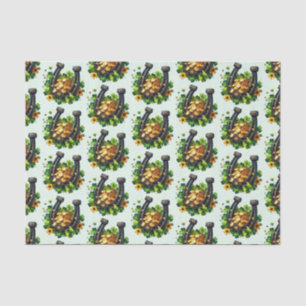 Papel De Seda Ferradura da Sorte e Moedas Douradas Padrão