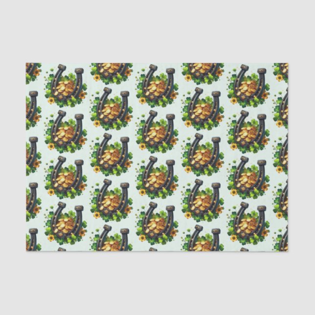 Papel De Seda Ferradura da Sorte e Moedas Douradas Padrão (Frente )