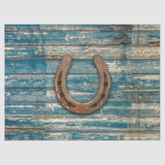 Papel De Seda Ferradura nos conselhos de madeira azuis