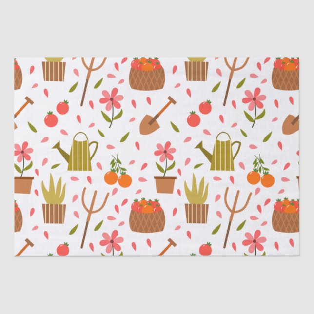 Papel De Seda Ferramentas de jardinagem e plantas sem costura (Frente )