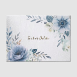 Papel De Seda Festa Azul Empoeirado Flores Aquarela Prata Elegan