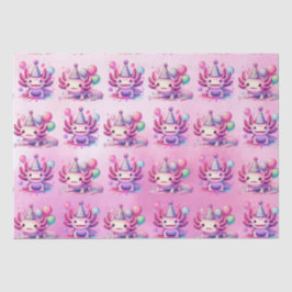Papel De Seda Festa de aniversário da Rapariga Axolotl rosa e ro