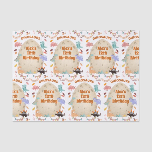 Papel De Seda Festa de aniversário de dinossauro com Ovo de Dino (Frente )