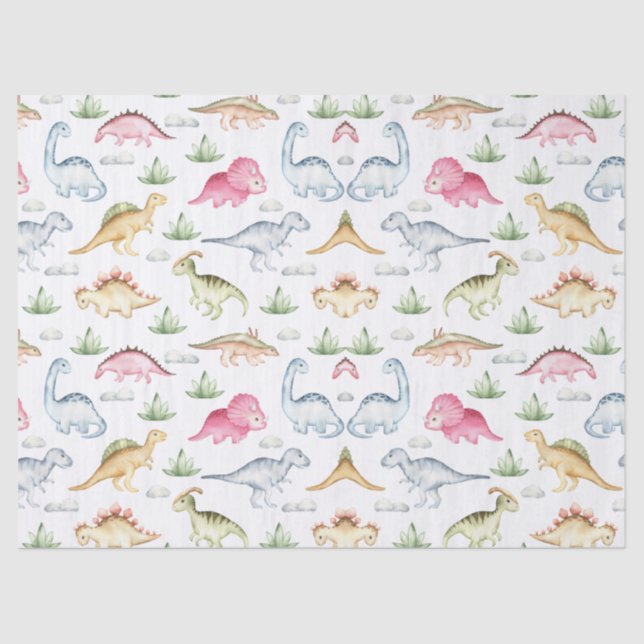 Papel De Seda Festa de aniversário de Dinossauro Rosa, Festa de  (Frente )