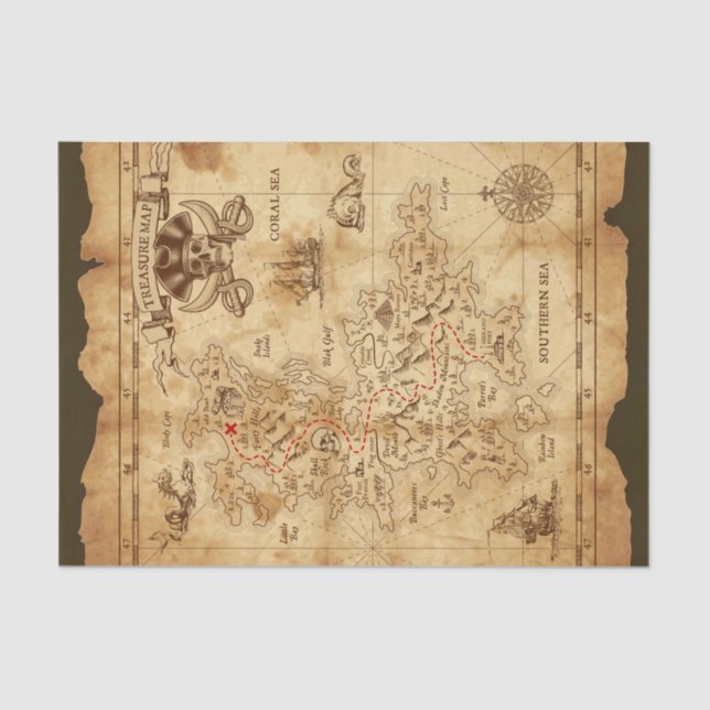 Papel De Seda Festa de aniversário do mapa do tesouro venenoso P (Frente )